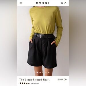 DONNI. Black Linen Pleated High Waist Shorts